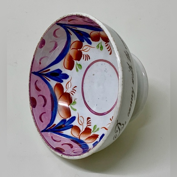 c. 1830 Vintage Gaudy Welsh Drape Variant Inscribed Pedestal Sugar Bowl - Picture 15 of 16